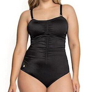 New! Leonisa Black Shirred Firm Compress One Piece Swimsuit 35149
